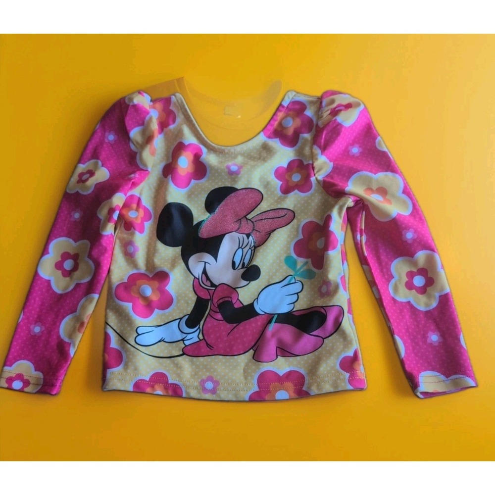 Disney Minnie Mouse Pink‎ Yellow Toddler Girl 4t Rash Guard Swimsuit Top